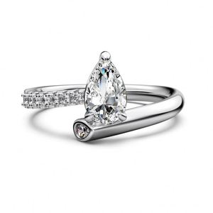 Dylam Fashionable Fine Jewelry Women <b>Eternity</b> Band S925 <b>Silver</b> Geometric Twisted 5A Zirconia Waterdrop Shape Stone Jewelry <b>Rings</b> - Product Image 1
