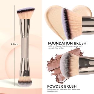 Pinceau de fond de teint professionnel à double embout, 100% vegan, poils synthétiques, pour l'application de fond de teint liquide, en poudre, crème et blush - Product Image 3