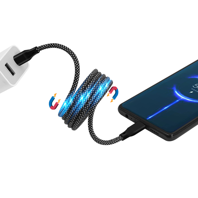 Magnetic Charging Cable 1m Self Coiling Attaching Organizing USB C to USB C Magnetic Fast Charging Type C Data Cable