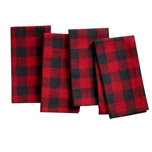 Serviettes en coton 100% teintes unies rouge et noir, 4 pièces, rectangulaires, style américain, écologiques, organiques, réutilisables, lavables en machine, pour la maison - Product Image 1