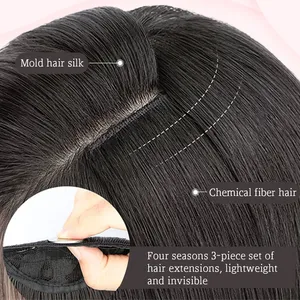 Extension de cheveux synthétiques invisible et sans couture pour femmes, 16-24 pouces, pour augmenter le volume des cheveux, trois mèches droites. - Product Image 3
