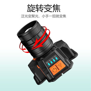 Linterna frontal LED recargable con ajuste de enfoque para pesca al aire libre e iluminación para acampar - Product Image 1