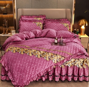 2025 Bán Buôn Mùa Đông Ấm Áp Vua Kích Thước Giường Váy Đặt Không-Trượt Dày Trải Giường Với Ren Trải Giường Bộ Cho Nhà - Product Image 6
