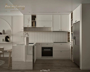 Conception minimaliste italienne îlot de luxe en <span class=keywords><strong>granit</strong></span> armoire de <span class=keywords><strong>cuisine</strong></span> ouverte en bois massif - Product Image 3