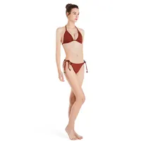 Karler Swimwear के तैयार डिजाइन W1506 उच्च अंत कपड़े ठोस रंग हटाने योग्य पैड त्रिकोण स्ट्रिंग लटकन पक्ष टाई बिकनी