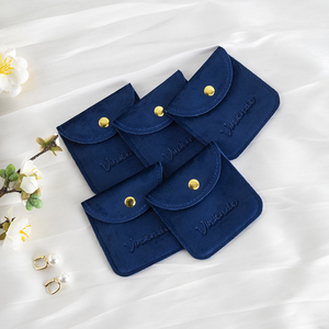 Pochette élégante en velours bleu foncé 6,5x6,5 cm avec bouton doré, mini sac cosmétique et de rangement - Product Image 3