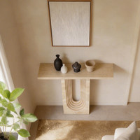 Table console murale en marbre travertin naturel style Wabi-sabi, artistique et créative, rétro français, étroite et longue, pour salon