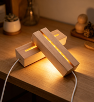 Socle d'affichage rectangulaire, socle d'affichage rectangulaire avec lumières LED de couleur chaude, socle lumineux en bois et cristal pour acrylique
