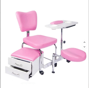 Table de pédicure moderne, chaise de manucure en noir, blanc, rose avec tabouret mobile pour salon de coiffure - Product Image 2