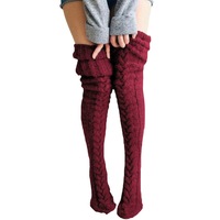 Nouvelles Chaussettes Hautes Roses Épaisses de Haute Qualité pour Femmes, Chauffe-jambes Tricotés Solides et Épais pour Femmes