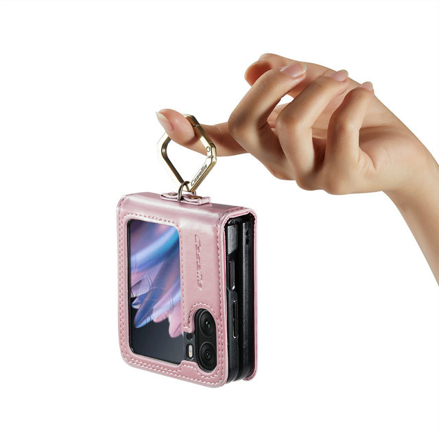 CaseMe Oppo Find N2 Flip Mobile Phone Case PU Leather with Hinge Anti-Fall Flip Cover Business Design Strip Stand Holder