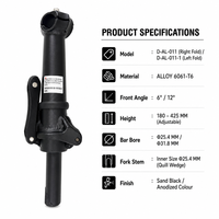 Alloy 6061 Foldable Bicycle Stem 180-425mm Adjustable Folding Bike Handlebar Riser Tube with Integrated Bar Clamp