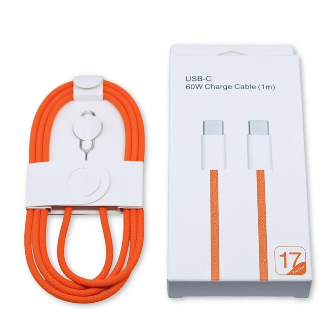 60W USB-C to Type-C Braided Nylon Fast Charging Cable for iPhone 16 with 5A Fast Charging Pure Copper Conductor Includes Box