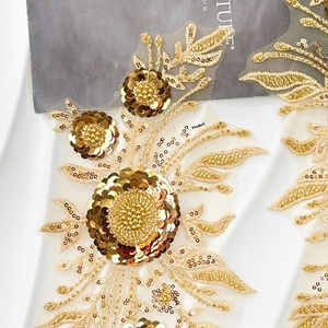 رقعة أنيقة من قماش الزهور والترتر من الدانتيل الصناعي مطرزة لفستان الزفاف ملابس أداء المسرح - Product Image 4