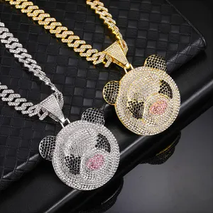 2023 Hot Selling Whole Sales Hip Hop Prong CZ Cuban Link Chain Necklace with Men Rapper Alloy Large Panda Pendant