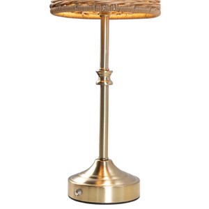 Gold Rattan Rechargeable <b>Table</b> <b>Lamp</b> Cordless Rechargeable <b>Table</b> <b>Lamp</b> Rechargeable Restaurant <b>Table</b> <b>Lamp</b> with Woven Shade - Product Image 2
