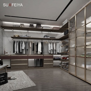 Sofeyia Système de poteau de meuble de chambre à coucher moderne de luxe <span class=keywords><strong>Placard</strong></span> en verre Portes ouvertes Armoire de plain-pied pour appartement hôtel <span class=keywords><strong>Dressing</strong></span> - Product Image 1