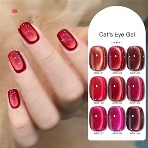Esmalte de Uñas en Gel UV LED de Lujo para Manicura DIY, Rojo Cristal, Rojo Cereza, Efecto Ojo de Gato, Serie Rojo Cereza, con Brillo - Product Image 3