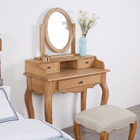 Ensemble coiffeuse en bois massif avec miroir ovale et tabouret, style français, table de maquillage de chambre à coucher en chêne à 3 tiroirs