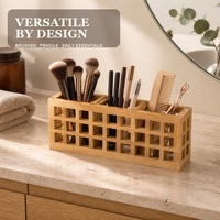 Organisateur de bureau en bois naturel avec plusieurs compartiments, porte-stylos, porte-crayons, porte-ciseaux pour la maison et le bureau