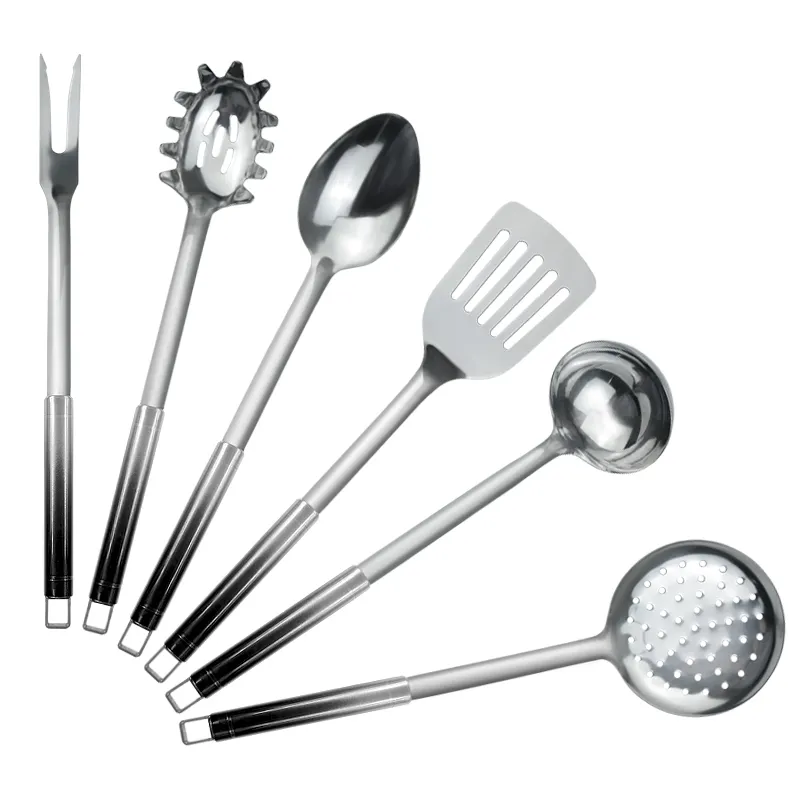 Utensili da cucina di alta qualità design a colori sfumati manico in acciaio inossidabile 6 pezzi set di utensili da cucina da cucina