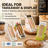 Boîtes à sandwich jetables en carton blanc de qualité alimentaire avec fenêtre transparente, logo personnalisé, pour emporter, boulangerie, traiteur, emballage triangulaire en forme de coin, OEM