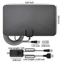 Antenne TV numérique à gain élevé Qiyuntong en fibre de carbone avec amplificateur quadruple noir 20 pour Smart TV - HDTV amplifiée à montage mural intérieur 5V