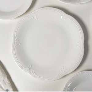 Pure <b>White</b> Embossed Lace Vine Ceramic Oval Plate Porcelain Charger for Home or Wedding Parties for Restaurant Use - Product Image 4