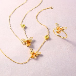 Nature Inspired Jewelry 14K Gold Plated 925 Sterling Silver Citrine &amp; Peridot <strong>Bee</strong> Pendant Necklace Unique <strong>Gift</strong> for Women - Product Image 1