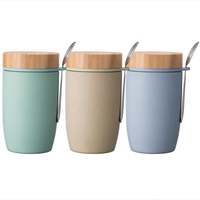 Boîte à lunch isotherme en acier inoxydable de 500 ml avec couvercle en bambou, sans BPA, étanche, avec cuillère et sangle, écologique