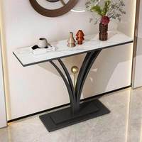 Console d'entrée moderne minimaliste ultra-étroite en métal avec plateau en ardoise, style luxe léger, pour couloir d'hôtel, murale et démontable
