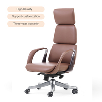 Chaise de bureau de direction moderne en cuir de luxe, base en alliage d'aluminium, design ergonomique rotatif, confortable et durable
