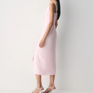 Vestido largo ajustado sin mangas de color rosa claro estilo años 90 con abertura en la pierna, moderno y de alta calidad para mujer - Product Image 3