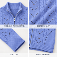 Cardigan personnalisé pour femme, à col montant, entièrement zippé, en maille torsadée, ajouré, à manches longues, court, pour le printemps et les tenues décontractées
