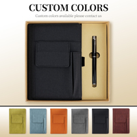 Carnet en cuir A5 à couverture rigide multi-poches, coffret cadeau d'entreprise haut de gamme avec stylo à bille métallique, logo personnalisé
