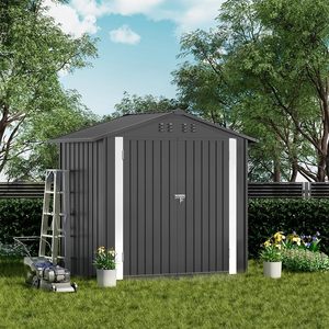 Caseta de Almacenamiento Exterior de Metal, Caseta para Herramientas con Puertas con Cerradura y Techo Inclinado, Caseta de Jardín de Acero - Product Image 6