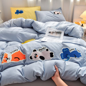 Juego de Ropa de <span class=keywords><strong>Cama</strong></span> <span class=keywords><strong>Infantil</strong></span> de Invierno Personalizado, Grueso, de Algodón de Doble Hilo, con Bordado de Dibujos Animados, 600 Hilos, Sábana, Funda de Edredón - Product Image 1