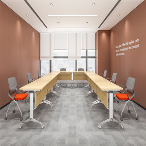 Mesas de Entrenamiento Plegables, Mesa de Conferencia de Madera Maciza con Bordes de PVC, Mesa de Negociación de Oficina, Escritorio Modular Móvil Combinable - Product Image 1