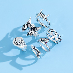 6 pièces/ensemble Punk <span class=keywords><strong>serpent</strong></span> torsion amour Antique argent anneaux pour hommes Goth <span class=keywords><strong>squelette</strong></span> anneaux ensemble Hip Hop Emo mode bijoux Anillos Hombre - Product Image 4