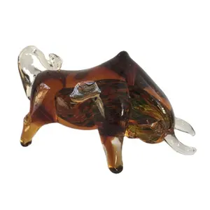 de toro escultura Suppliers-Escultura soplada a mano colorido arte Toro de cristal