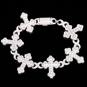 Factory Ship 30mm Baguette Moissanite Cuban <b>Bracelet</b> Hip Hop Style Iced Out White/<b>Rose</b> <b>Gold</b> 925 Sterling Silver Cross <b>Bracelet</b> - Product Image 1
