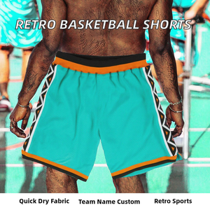 Polyester Knitted Retro Basketball Shorts Eco-Friendly Quick Dry Breathable Summer Wear Custom Team Name <b>Elastic</b> Waist - Product Image 2