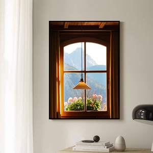 <strong>French</strong> Style Faux Window Landscape Painting Oil <strong>Canvas</strong> With Frame Retro Decor For Living Room Bedroom Wall Art - Product Image 3