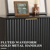 Support de téléviseur noir pour téléviseur de 65 pouces avec rangement, table console de télévision à portes ondulées avec portes coulissantes et étagères réglables