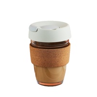 Taza de Vidrio Promocional Genérica de 12oz/340ml, con Tapa de Corcho y Silicona, Aislada, Anti-quemaduras, con Logotipo Grabado con Láser, para Café