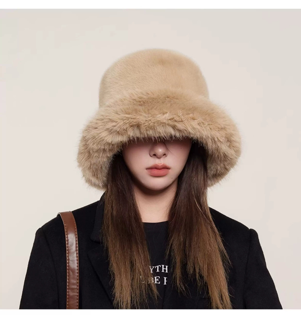 Faux Fox Fur Bucket Hat for Women Winter Warm Fluffy Fisherman Cap Elegant Plush Soft Furry Winter Hat