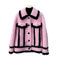 Manteau d'hiver chaud en laine de mouton pour femme, parka slim boutonnée, veste en peau de mouton contrastée pour fille, JT3305