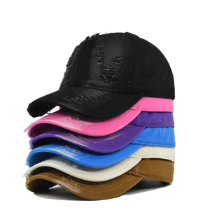 Ripped Sports Cap Worn Out Washed Vintage Breathable <strong>Unstructured</strong> Distressed Cotton Sun <strong>Hat</strong> <strong>Curved</strong> Brim Baseball <strong>Hat</strong> - Product Image 1
