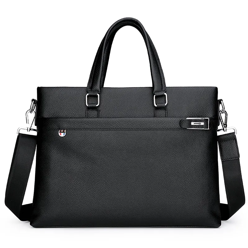 Luxury Top Quality Black Soft Genuine Leather Business Men Briefcase Purse Handbag