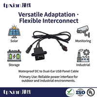 Câble USB femelle DC vers montage sur panneau, étanche IP65, double fixation, prise USB fixe, alimentation uniquement, cordon UL2464 20AWG